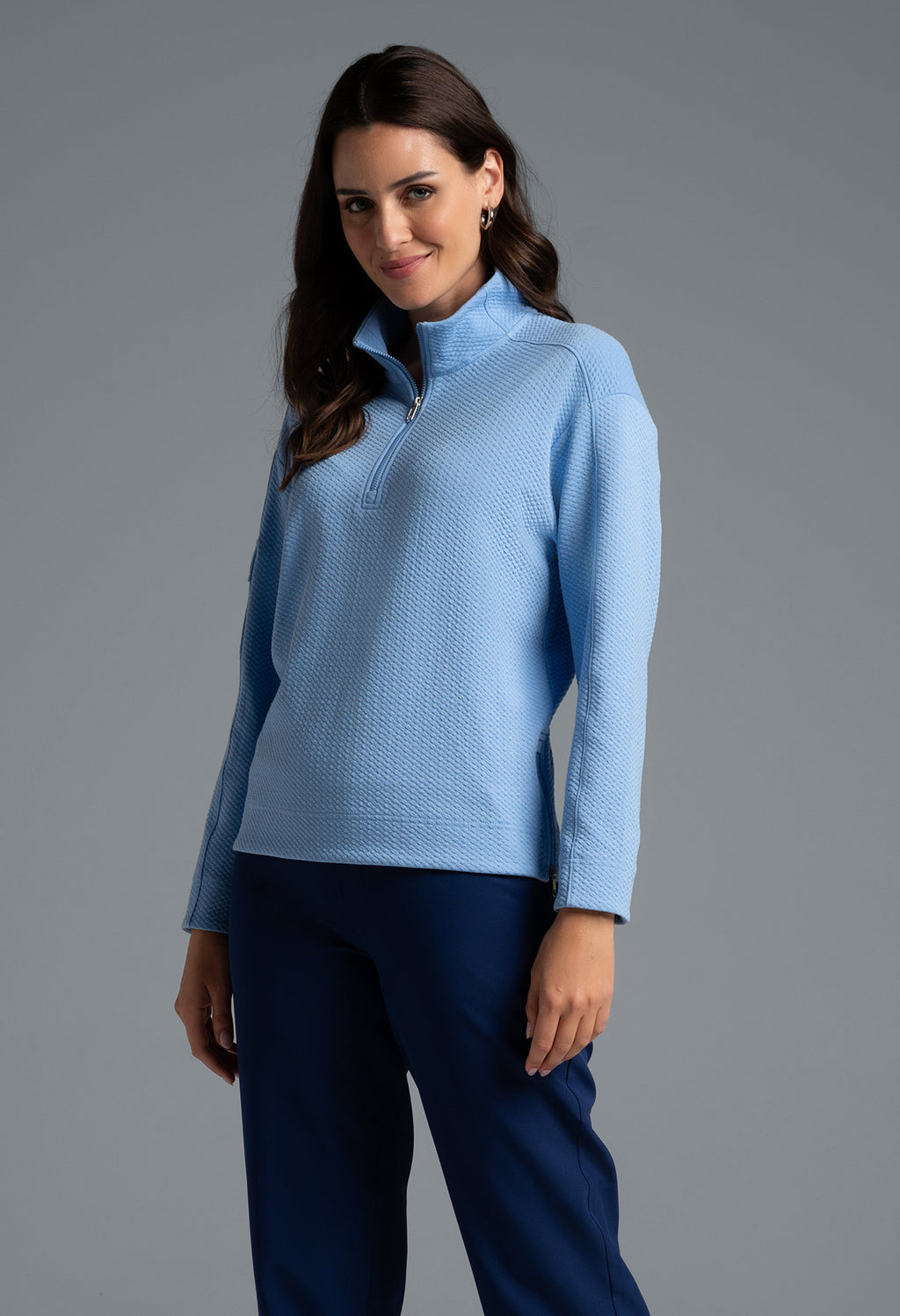 Solid Popcorn Stitch 1/4 Zip Pullover - 42000